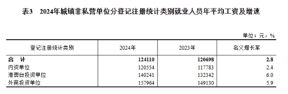 2024年度城鎮單位就業人員年平均工資情況